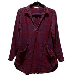 CP Shades x Free People Plaid V-Neck Tunic Oversized Pockets Cotton